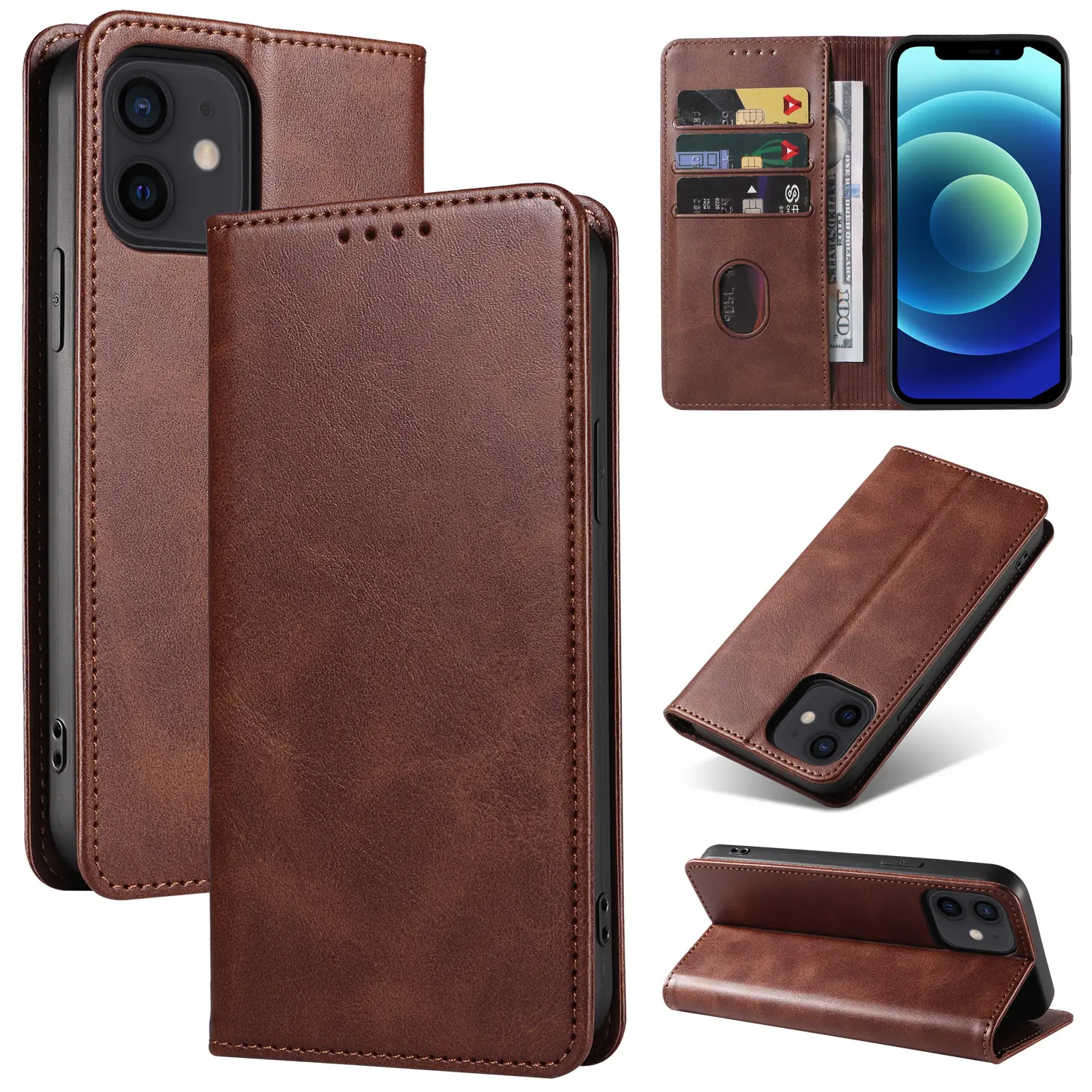 Executive Business Style Magnetic Closure Flip Wallet Phone Cover For iPhone 15 14 13 12 11 X XR XS Pro Max Mini 8 7 Plus SE 2 3