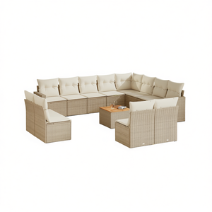 Conjunto de Sofás Modulares de Ratán Sintético PE Beige para Jardín, Muebles de Exterior Cómodos, Diseño Contemporáneo, Cojines de Espuma de Alta Densidad - Product Image 1