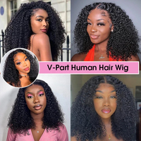 Perruque V Part Bouclée Afro en Cheveux Humains, Sans Partie à Laisser en Extérieur, Partie Fine, Cheveux Malaisiens, Densité 250, pour Femmes, 100% Cheveux Naturels