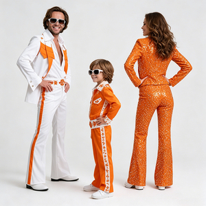 Ensemble de costumes assortis pour la famille, orange, style Elvis Presley, rétro années 70, combinaison évasée pour hommes, femmes et enfants - Product Image 5