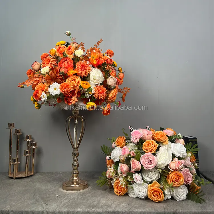 Hochzeit künstlicher Blumenball für Tisch Herzstück Dekoration Orange Rose Chrysanthemum Blumenball für Veranstaltungen und Feiern