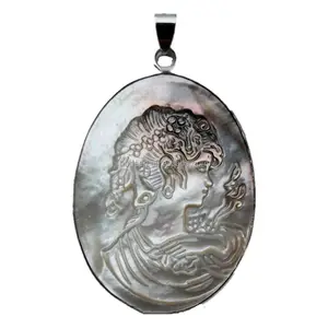 MOP99 Natural Black Shell Carved Lady Cameo Pendant