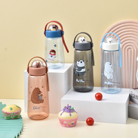Bouteille d'eau en plastique PC pour enfants avec couvercle à motif de dessin animé 3D, sangle de transport portable, anti-fuite, gobelet pour enfants, école, voyage