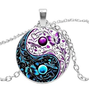 3 colori Tibet Cabochon collana con ciondolo in vetro collana <span class=keywords><strong>Ying</strong></span> <span class=keywords><strong>Yang</strong></span> regali farfalla per uomo e donna - Product Image 1