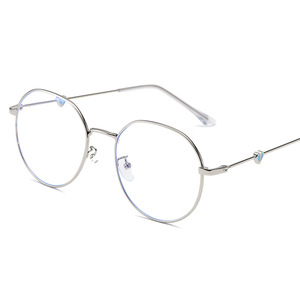 Anti Blue Light Round <b>Metal</b> <b>Frame</b> Glasses For Women Heart Shaped Temples 9019 - Product Image 2