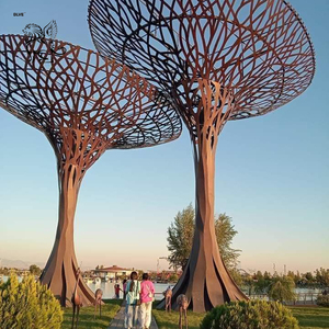 Statue de plante en métal pour décoration extérieure de rue BLVE, sculpture d'arbre en acier inoxydable poli doré - Product Image 2