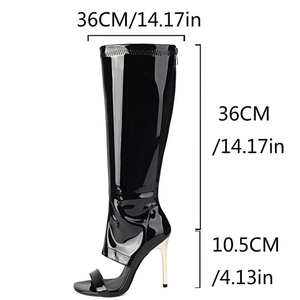 Summer Open Toe Single Band Knee High Boots Women's Patent Sandals Shoes High Heels Big Size 46 Back Zipper Long <b>Booties</b> - Product Image 5