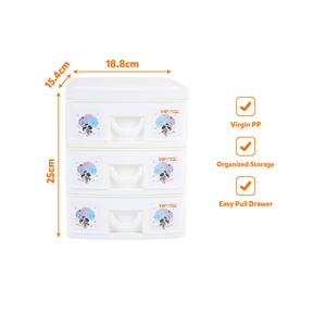 Modern 3-<b>Drawer</b> PP <b>Plastic</b> Stackable Toys Organizer <b>Storage</b> Cabinet with Space-Saving Design 18.8x15.4x25 cm - Product Image 1