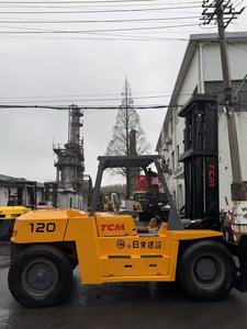 Montacargas diésel usado original japonés Mitsubishi/Komatsu/Toyota TCM FD120 de 10/12/15/16 toneladas con horquilla HIGH MASTER en venta - Product Image 2