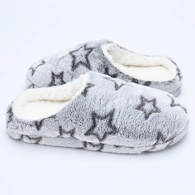 Custom Winter Warm Fluffy Textured Star Flannel Flat Toe Faux Fur Loafers Indoor Minun Talonflame Plush Shoes Slippers Women