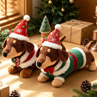 Peluche de Noël festive en forme de Teckel avec chapeau de Père Noël et pull tricoté – Décoration de table de Noël pour la maison, idée cadeau