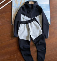 Ensemble de survêtement personnalisé pour homme 2 pièces avec veste à capuche zippée et pantalon de jogging, bande contrastante, vêtements de sport, fournisseur OEM ODM B2B en gros