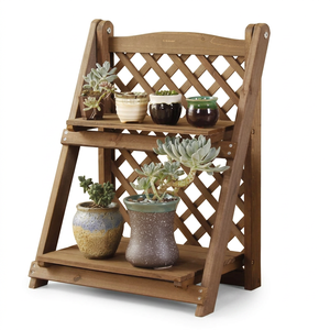 Support de vaisselle portable à 2 niveaux en bois vintage avec incrustations dorées, réutilisable, étanche et compatible lave-vaisselle - Product Image 1