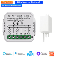 Módulo de Interruptor Inteligente WiFi, Sin Necesidad de Cable Neutro, Relé de Interruptor de 2, 3 y 4 Canales, Neutro Opcional, Compatible con Alexa y Hey Google, 240V 10A