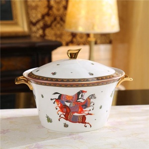 Wholesale 58 Pcs European Luxury Red Horses Dining Room Home Decors Porcelain <b>Dinnerware</b> Sets - Product Image 3