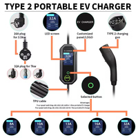 Chargeur portable pour véhicules électriques de niveau 2 certifié CE, 7 kW, charge AC, type 2, pour la maison et les voyages, courant de sortie 32 A