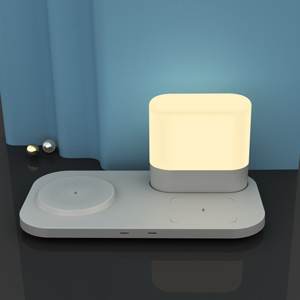 Estación <span class=keywords><strong>de</strong></span> carga inalámbrica 3 en 1 para <span class=keywords><strong>iPhone</strong></span> Desktop 15W Cargador rápido Lámpara <span class=keywords><strong>de</strong></span> noche cálida con pantalla Led - Product Image 3