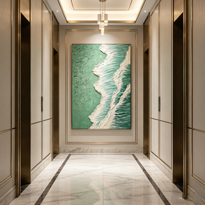 ภาพวาดสีน้ำมันลายชายฝั่งทะเลสีเขียวมรกต สำหรับตกแต่งห้องนั่งเล่น โถงทางเดิน ล็อบบี้ ผนังบ้าน โรงแรม ตกแต่งภายใน - Product Image 2