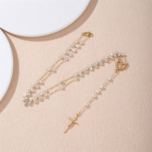 Dây chuyền vàng Ý 18K mạ vàng, hạt chắc chắn, zircon, đồng thau, lấy cảm hứng từ tôn giáo Thiên Chúa giáo, có hình thánh giá, quà tặng số lượng lớn. - Product Image 2