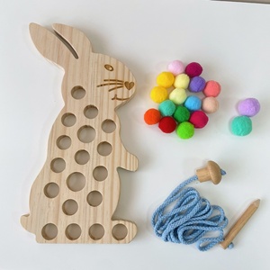 Cho trẻ em nóng bán của Bunny gỗ <span class=keywords><strong>threadline</strong></span> đồ chơi câu đố lỗ Board Montessori giáo dục sớm trẻ sơ sinh 0-3 năm - Product Image 6