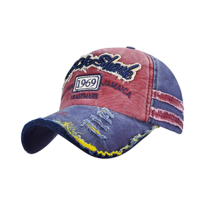 Cappello da sole unisex classico sportivo estivo a 5 pannelli in denim vintage effetto consumato con bordo smerigliato stile rock, regolabile, casual - Product Image 1