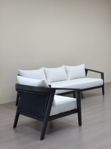 Modern Outdoor <b>Armchair</b> With <b>White</b> Cushions Aluminum Frame Waterproof One Seat Garden Sofa - Product Image 2