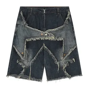 Custom Design Summer Vintage Jeans Shorts Acid Washed Denim Embroidered Streetwear Jean Shorts Mens