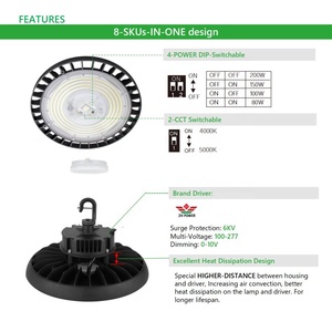 <span class=keywords><strong>DLC</strong></span> List UFO Led High Bay <span class=keywords><strong>Light</strong></span> avec 60 90 120 degrés 150LM W 100W 150W 200W Noir Premium Luminous Body - Product Image 2