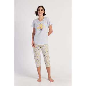 Pijama de mujer con cuello redondo y manga corta, estilo capri ovalado - Product Image 4