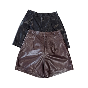<span class=keywords><strong>Pantalon</strong></span> en cuir véritable pour <span class=keywords><strong>femme</strong></span>, short en cuir de vache ciré, taille semi-élastique, jambe large, décontracté, nouvelle tenue automne-hiver 2025 - Product Image 5