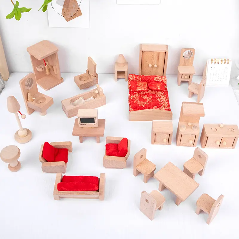 Houten Mini Home Simulatie Kleine Meubels Speelgoed Set Model Houten Poppenhuis Meubels Gesimuleerde Woonkamer Gesimuleerde Slaapkamer