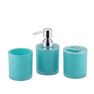 Ücretsiz örnek ucuz banyo aksesuarları fiyatları plastik mavi diş fırçası tutucu sarı sabun şişesi için otel manuel pompalı dağıtıcı