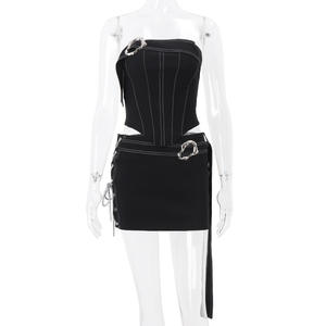 Nuovi Set di gonna carina da donna alla moda Top corto senza spalline e gonne vuote Slim Fit Set 2 pezzi Sexy in due pezzi da donna - Product Image 5