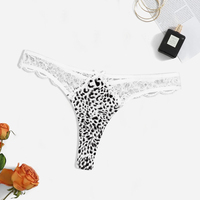 Culottes string à nœud en dentelle pour femmes, lingerie en dentelle blanche pour femmes, sous-vêtements sexy en coton à imprimé léopard, string