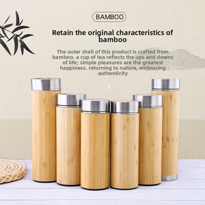 Bouteille d'eau isotherme en acier inoxydable avec coque en bambou, gravure laser, thermos sous vide, pour le bureau, cadeau créatif - Product Image 2