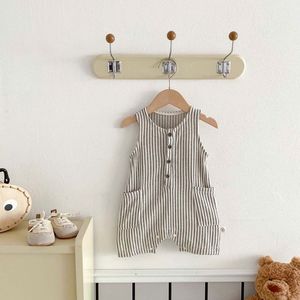 Mùa Hè Mới Chàng Trai Sọc Jumpsuit Không Tay Trẻ Sơ Sinh Romper Cotton Mỏng Quần Áo Trẻ Em - Product Image 3