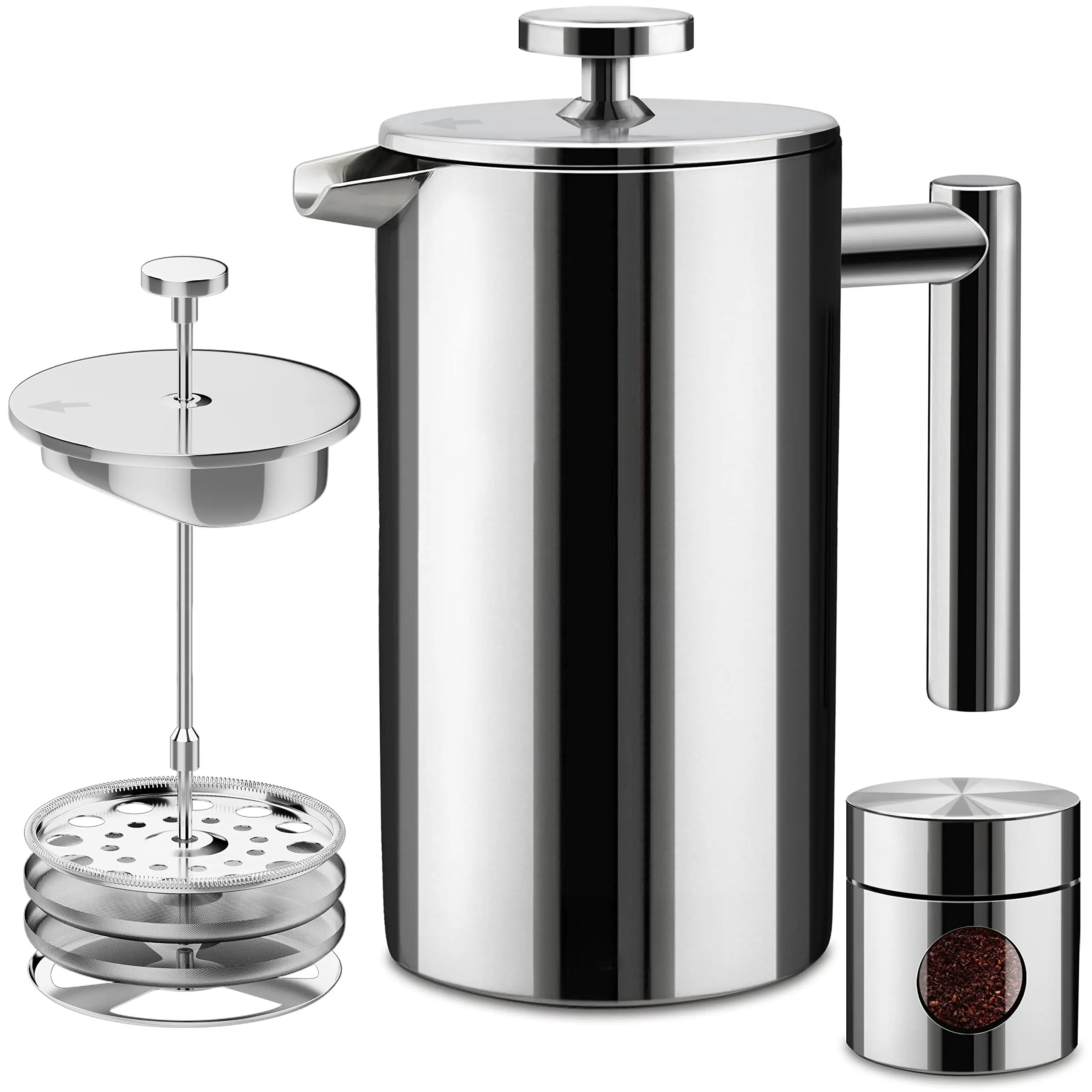 Máy Pha Cà Phê French Press, Máy Pha Trà Cà Phê Cách Nhiệt, Kim Loại Hai Lớp Bằng Thép Không Gỉ, Bộ Ấm Trà Và Cà Phê 27Oz