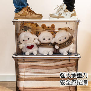 กล่องเก็บของขนาดใหญ่แบบใส หนา ทนทาน กล่องพลาสติกจัดระเบียบเสื้อผ้า รูปทรงสี่เหลี่ยม สีพื้น กล่องใช้ในบ้าน มีฝาปิด สามารถวางซ้อนกันได้ - Product Image 4