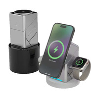 Nouveau chargeur sans fil magnétique trois-en-un, charge rapide, sortie 15W pour utilisation sur bureau, compatible avec les téléphones, support rotatif