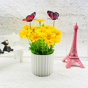 Fleurs artificielles en pot Qi Xing, bouquet de fleurs en soie de 21 cm avec papillons, décoration de bureau - Product Image 4