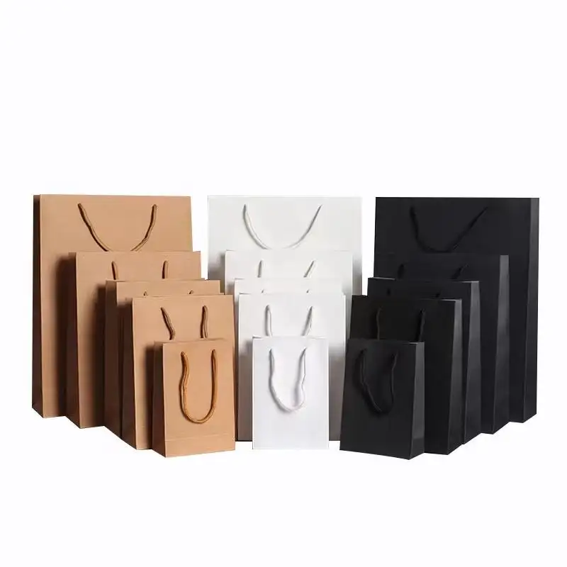 Print produce your own logo cardboard packaging white brown kraft paper gift craft shopping paper bags with processing