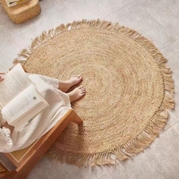 Handmade Round Jute Rugs Carpets Round Natural Fiber Jute Area Rugs Floor Mats with Tassels Fringles