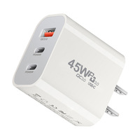 Multiple Plug 45W Type-c + Usb-A Travel Charger 3 Port PD 45W Fast Charging Adapter 2 C 1 a Multi Port Fast Charger Wall Charger