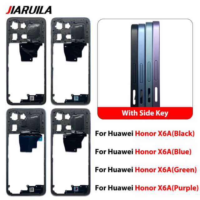 Mobile Phone Case Housings with Lens + Middle Bezel Plate with Side Button for Huawei Honor X6A Phone Replacement Repair Parts