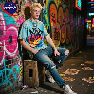 Wholesale <b>High</b> Quality Acid Washed Men Vintage Top Graphic Tee Dtg Print Shorts Sleeves Distressed Street Wear <b>Tshirt</b> for Men - Product Image 1