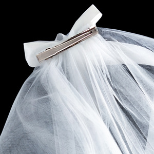 Court papillon arc ruban ceinture voile avec pince à <span class=keywords><strong>cheveux</strong></span> style simple <span class=keywords><strong>mariage</strong></span> voile mariée accessoires casque - Product Image 4