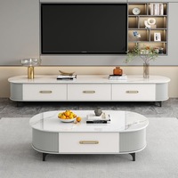 Ensemble de meuble TV et table basse en bois de luxe avec finition marbre, pour salon, avec rangement, design simple et abordable