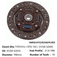Disque d'embrayage de voiture de 190 mm compatible avec Toyota Yaris Vitz Platz Echo, compatible avec OE 31250-52010, A03125052010, plaque d'embrayage DT-145V