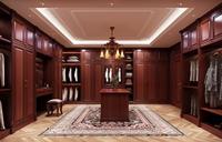 Dressing sur mesure en bois massif traditionnel avec îlot central et éclairage LED pour villa, mobilier sur mesure pour toute la maison