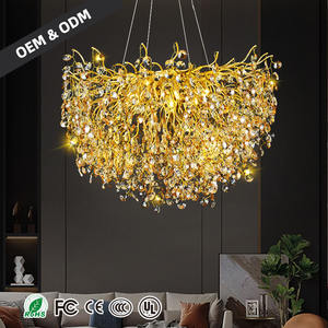 Lámpara de Araña Moderna de Cristal de Lujo Long Branch para Sala de Estar, Acabado Dorado, 180CM, Luz LED, Control Remoto, Ahorro de Energía, 2 Años de Garantía - Product Image 1